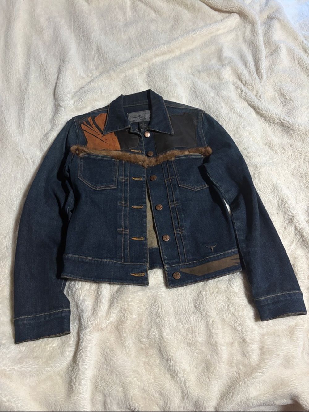 Women’s Dark Blue Denim Jacket with Fur Trim